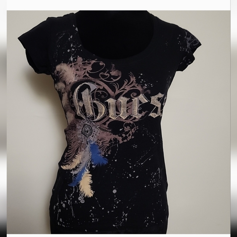 GUESS Black Graphic Logo Tee Y2K Streetwear T-Shirt Women’s Size Small
